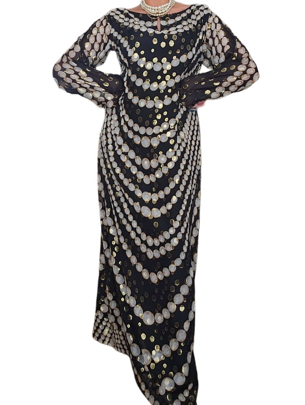 Roberto Cavalli Magnifcant Silk Gold Black Pearl Caftan Kaftan Dress